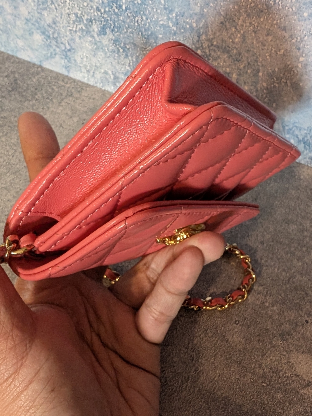 CHANEL Coral Pink Quilted Mini Bag / Wallet on Chain with Gold Hardware - Picture 11 of 16